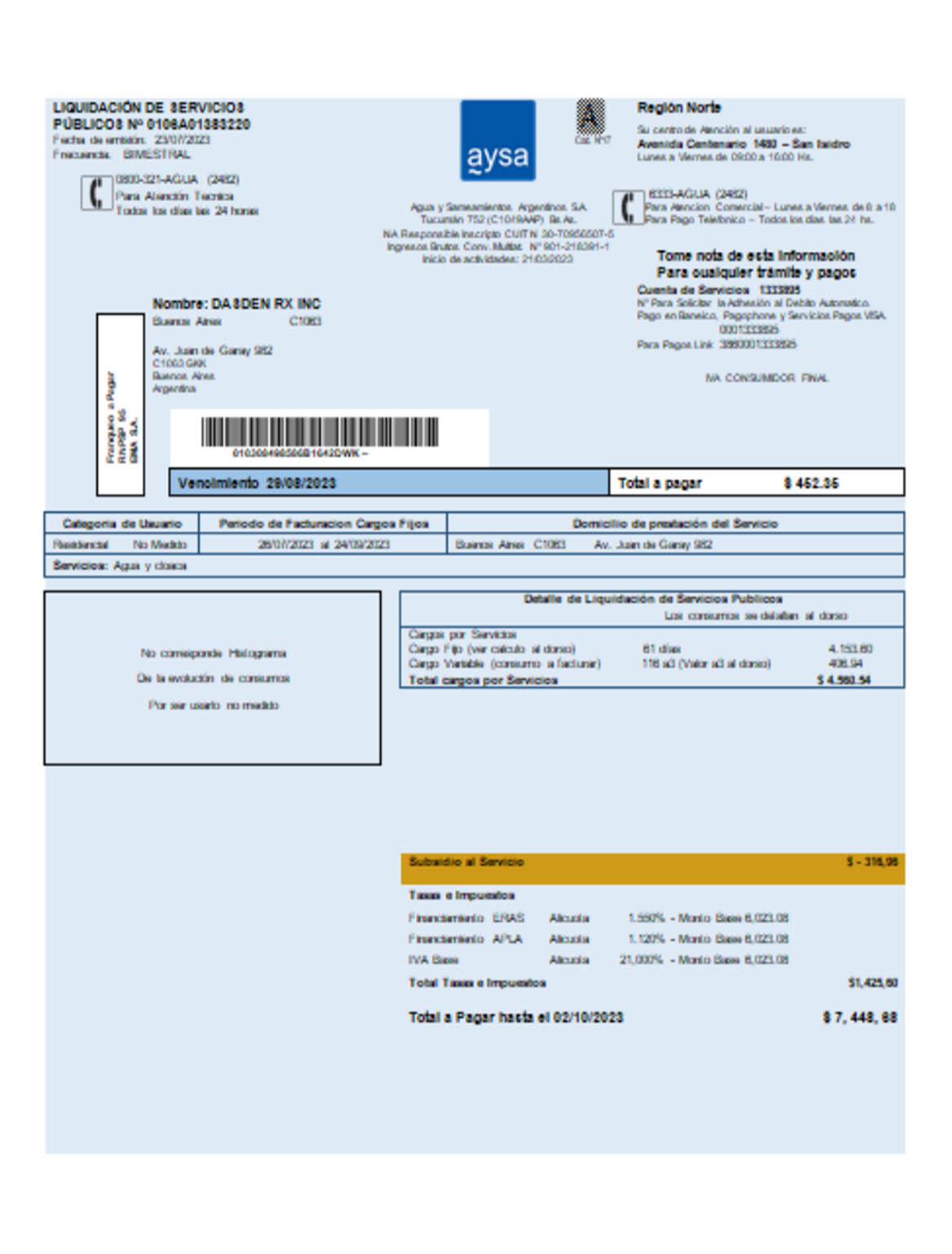 Argentina water business utility bill - Butility.net