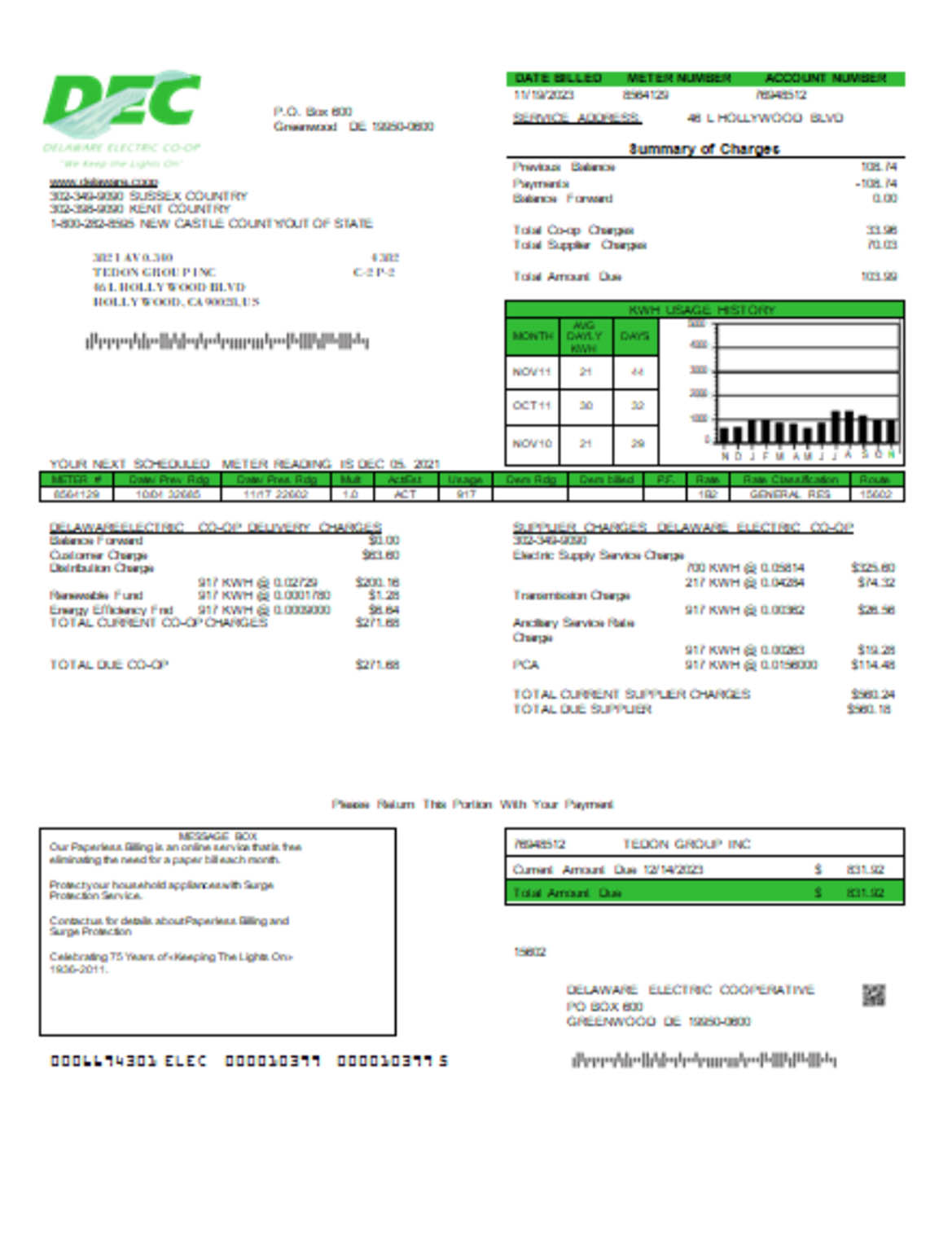 Delaware Electric Co-op utility business bill - Butility.net