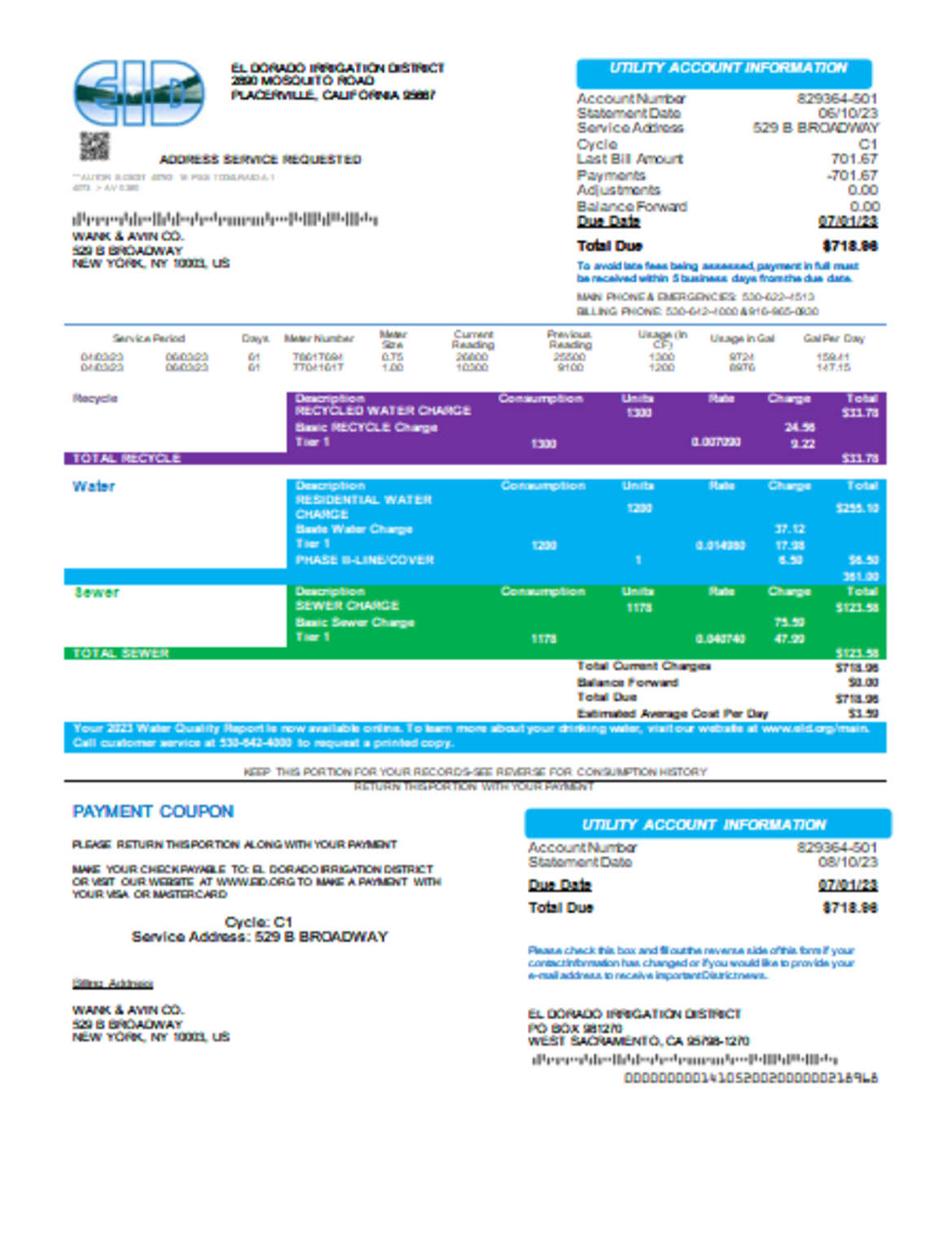 El Dorado Irrigation District business utility bill - Butility.net