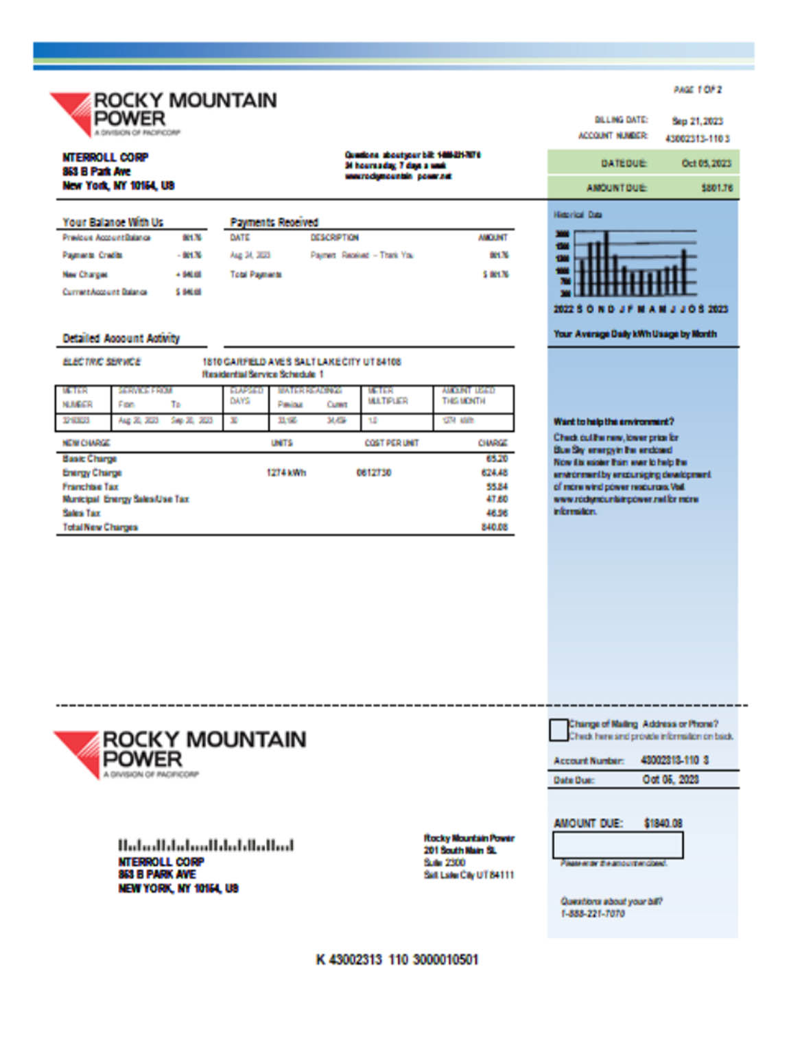 Rocky Mountain Power electricity business utility bill - Butility.net